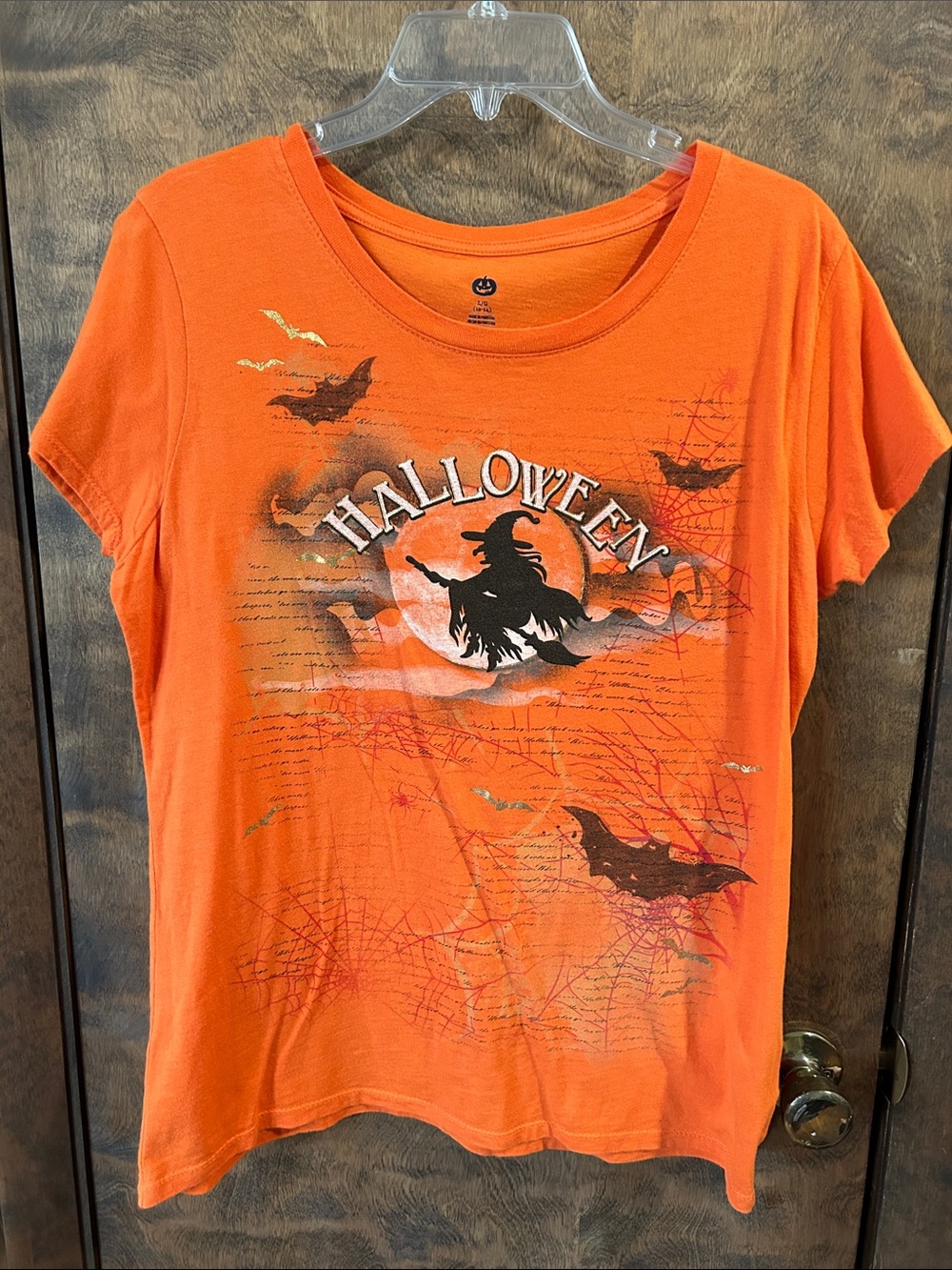 Halloween Witch Graphic Orange Tee L